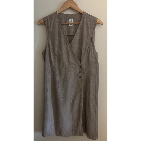 GAP 90's Vintage Gray Plaid Classic Tailored Sleeveless Dress School Wrap Sz 8 - Picture 1 of 11